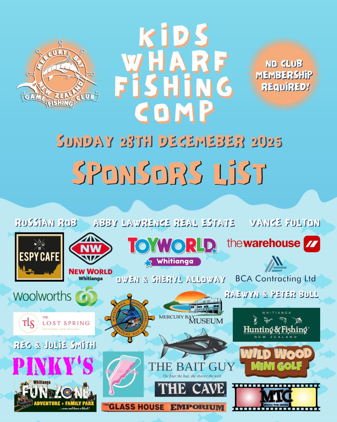 kids wharf fishing comp sponsors Ocean sunset